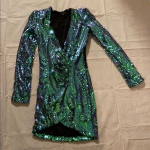 Sequin neon teal and turquoise dress
